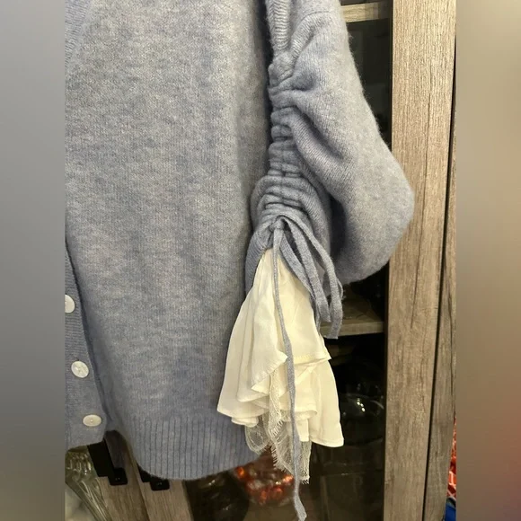 Cinq à Sept Atlas Wool Ruffle-Cuff Cardigan Light Blue Size Medium SEE DETAILS - Picture 4 of 15